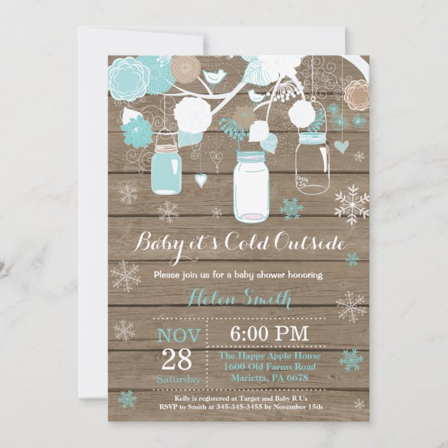 Baby its Cold Outside Winter Mason Jar Baby Shower Invitation (Front)