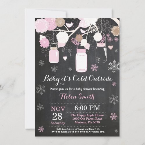 Baby its Cold Outside Winter Mason Jar Baby Shower Invitation