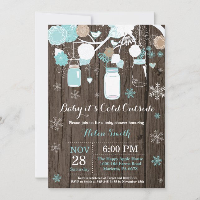 Baby its Cold Outside Winter Mason Jar Baby Shower Invitation (Front)