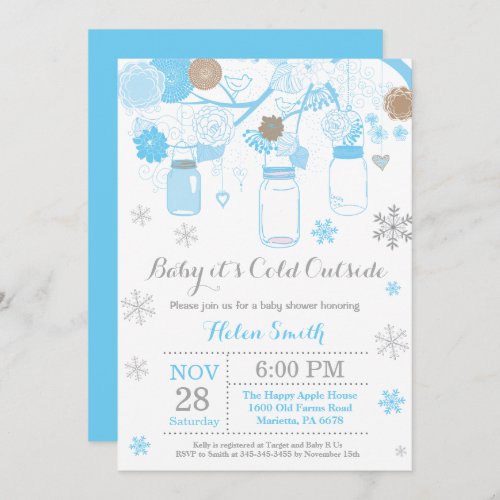 Baby its Cold Outside Winter Mason Jar Baby Shower Invitation