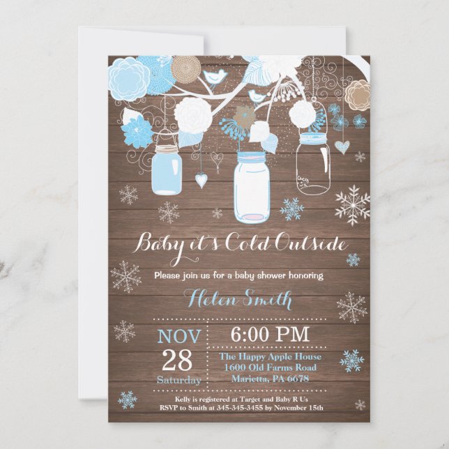 Baby its Cold Outside Winter Mason Jar Baby Shower Invitation (Front)