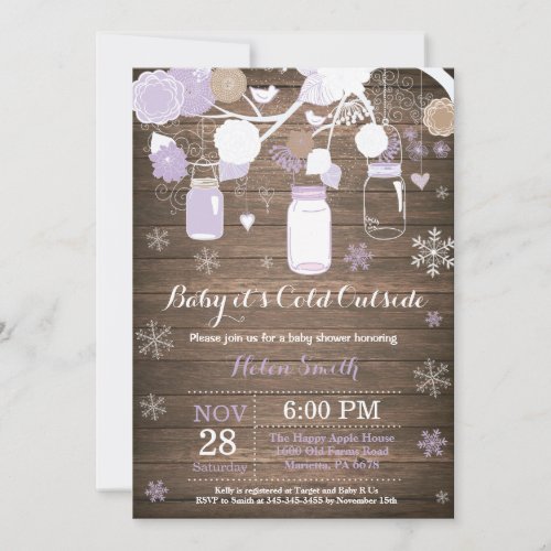 Baby its Cold Outside Winter Mason Jar Baby Shower Invitation