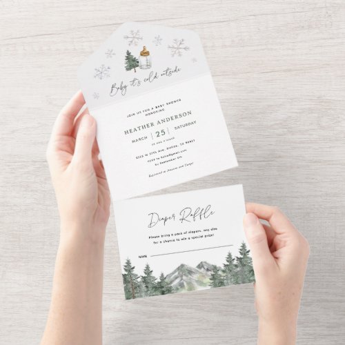 Baby Its Cold Outside Winter Mountain Baby Shower All In One Invitation