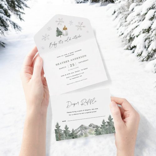 Baby Its Cold Outside Winter Mountain Baby Shower All In One Invitation