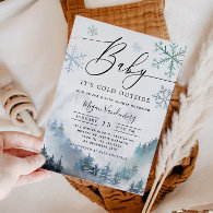 Baby It's Cold Outside Winter Mountain Baby Shower Invitation