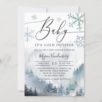 Baby It's Cold Outside Winter Mountain Baby Shower Invitation