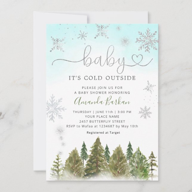 Baby It's Cold Outside Winter Mountain Baby Shower Invitation (Front)