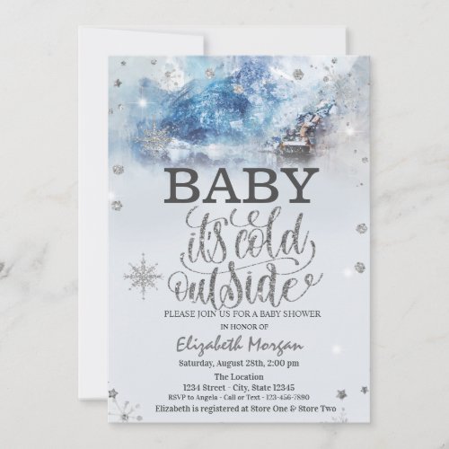 Baby Its Cold Outside Winter Mountain Lake  Invitation