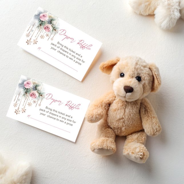 Baby it's cold outside winter pastel diaper raffle enclosure card (Baby it's cold outside winter baby shower pastel pink snowflakes roses diaper raffle enclosure cards)