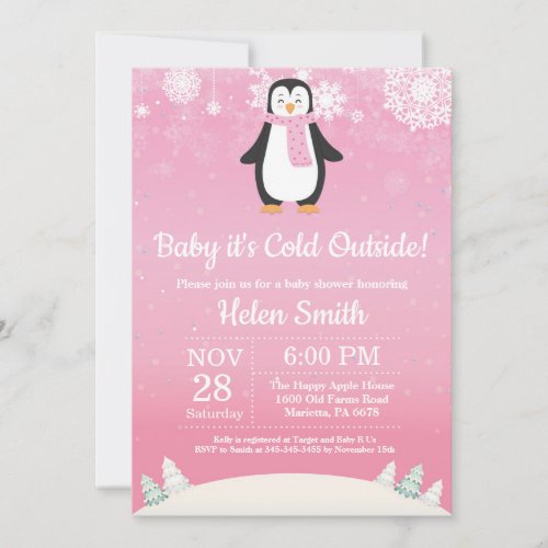Baby its Cold Outside Winter Penguin Baby Shower Invitation