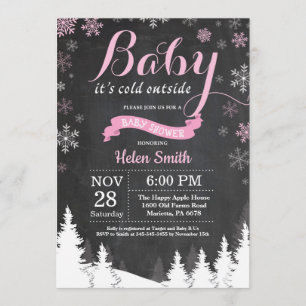 Baby its Cold Outside Winter Pink Girl Baby Shower Invitation