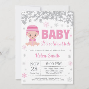 Baby its Cold Outside Winter Pink Girl Baby Shower Invitation