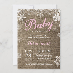 Baby its Cold Outside Winter Pink Girl Baby Shower Invitation