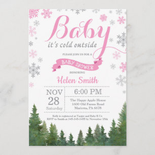 Baby its Cold Outside Winter Pink Girl Baby Shower Invitation