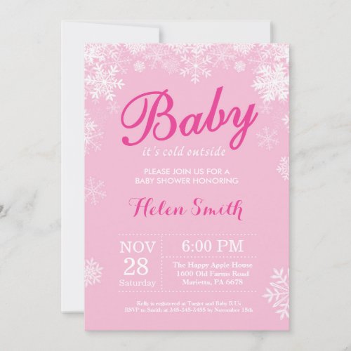 Baby its Cold Outside Winter Pink Girl Baby Shower Invitation