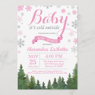 Baby its Cold Outside Winter Pink Girl Baby Shower Invitation