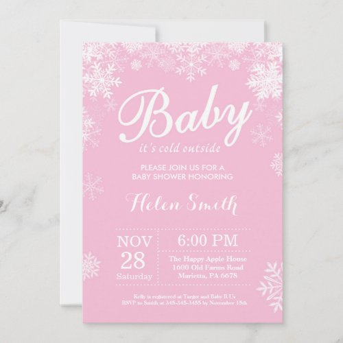 Baby its Cold Outside Winter Pink Girl Baby Shower Invitation