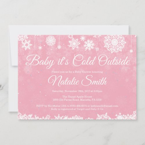 Baby Its Cold Outside Winter Pink Girl Baby Shower Invitation