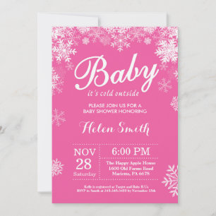 Baby its Cold Outside Winter Pink Girl Baby Shower Invitation