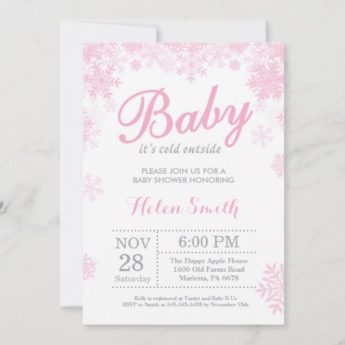 Baby its Cold Outside Winter Pink Girl Baby Shower