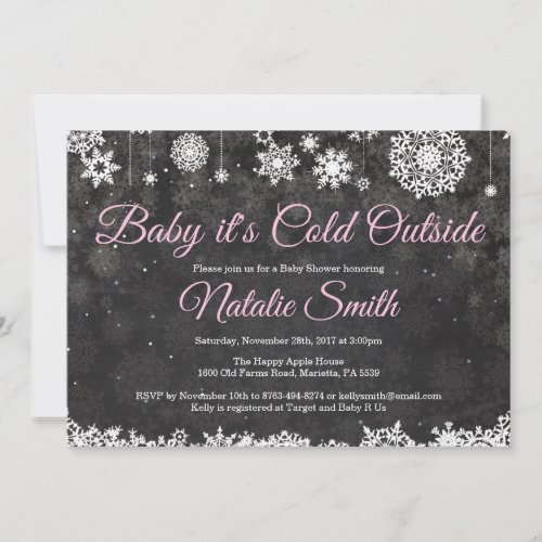 Baby Its Cold Outside Winter Pink Girl Baby Shower Invitation
