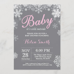 Baby its Cold Outside Winter Pink Girl Baby Shower Invitation
