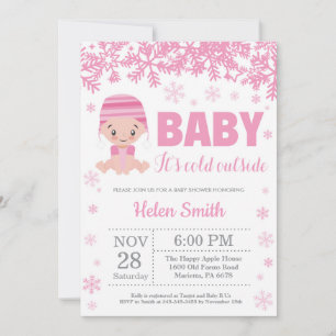Baby its Cold Outside Winter Pink Girl Baby Shower Invitation