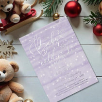 Baby It's Cold Outside Winter Purple Baby Shower Foil Invitation