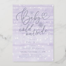 Baby It's Cold Outside Winter Purple Baby Shower Foil Invitation