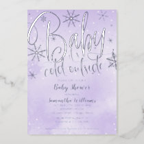 Baby It's Cold Outside Winter Purple Baby Shower   Foil Invitation