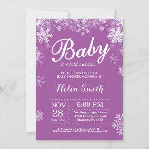 Baby its Cold Outside Winter Purple Baby Shower Invitation