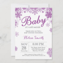 Baby its Cold Outside Winter Purple Baby Shower Invitation