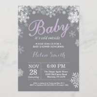 Baby its Cold Outside Winter Purple Baby Shower Invitation