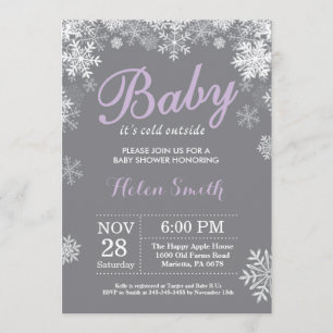 Baby its Cold Outside Winter Purple Baby Shower Invitation