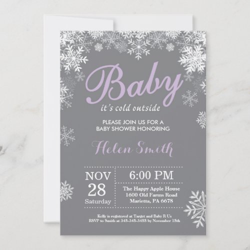 Baby its Cold Outside Winter Purple Baby Shower Invitation