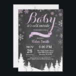 Baby its Cold Outside Winter Purple Baby Shower Invitation<br><div class="desc">Baby its Cold Outside Winter Baby Shower invitation. Purple and White Snowflake. Girl Baby Shower Invitation. Winter Holiday Baby Shower Invite. Chalkboard Background. Woodland Trees Forest Mountain. For further customization,  please click the "Customize it" button and use our design tool to modify this template.</div>