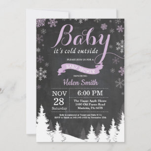 Baby its Cold Outside Winter Purple Baby Shower Invitation