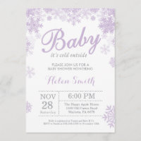 Baby its Cold Outside Winter Purple Baby Shower Invitation