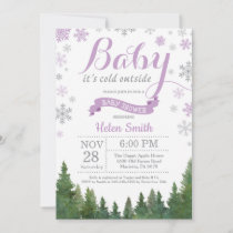 Baby its Cold Outside Winter Purple Baby Shower Invitation