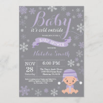 Baby Its Cold Outside Winter Purple Baby Shower Invitation