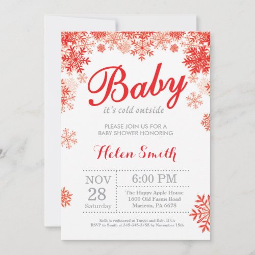 Baby its Cold Outside Winter Red Baby Shower Invitation