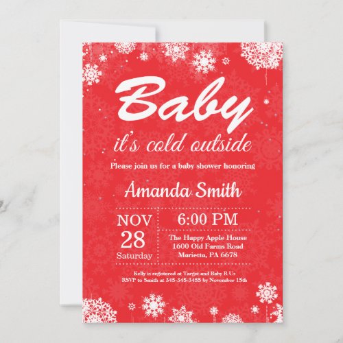 Baby its Cold Outside Winter Red Baby Shower Invitation