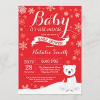 Baby Its Cold Outside Winter Red Baby Shower Red Invitation