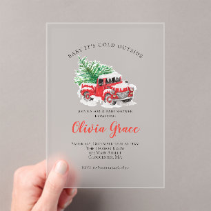 Baby its Cold Outside Winter Red Truck Baby Shower Acrylic Invitations
