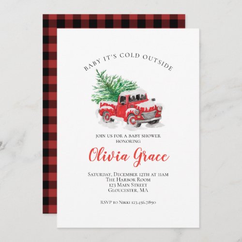 Baby its Cold Outside Winter Red Truck Baby Shower Invitation