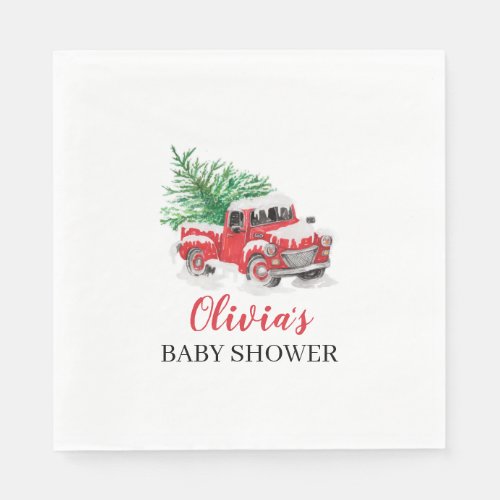 Baby its Cold Outside Winter Red Truck Baby Shower Napkins