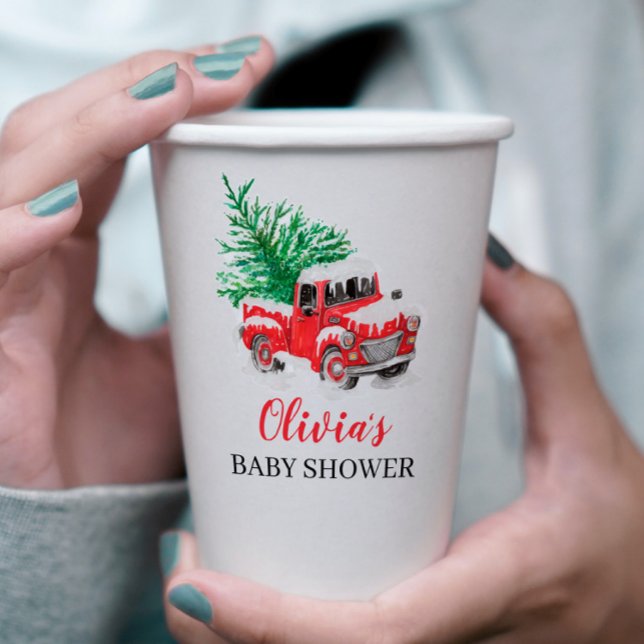 Baby its Cold Outside Winter Red Truck Baby Shower Paper Cups (Creator Uploaded)