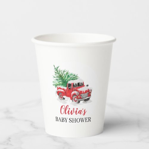 Baby its Cold Outside Winter Red Truck Baby Shower Paper Cups