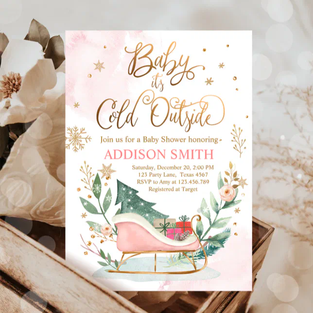 Baby It's Cold Outside Winter Sleigh Baby Shower Invitation | Zazzle
