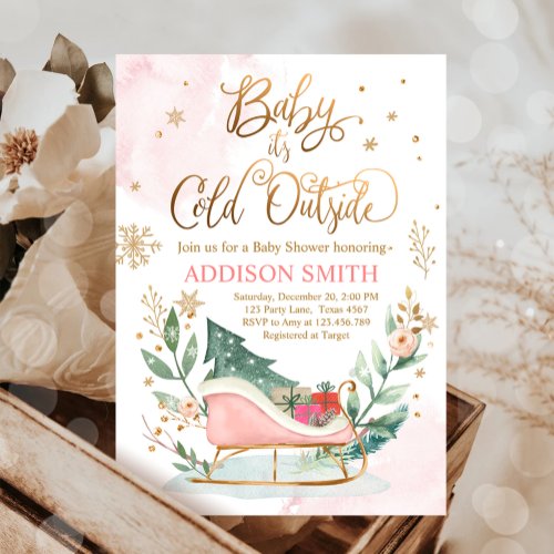 Baby Its Cold Outside Winter Sleigh Baby Shower Invitation